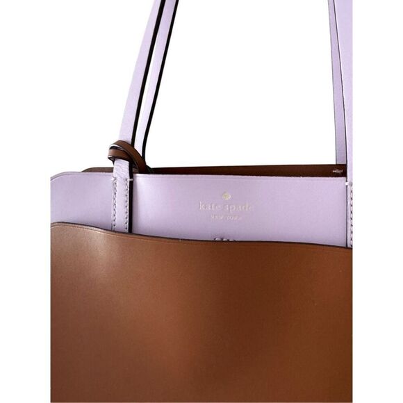 Kate Spade Magnolia Street Tote Medium Double Pocket Brown Lilac - Picture 4 of 14